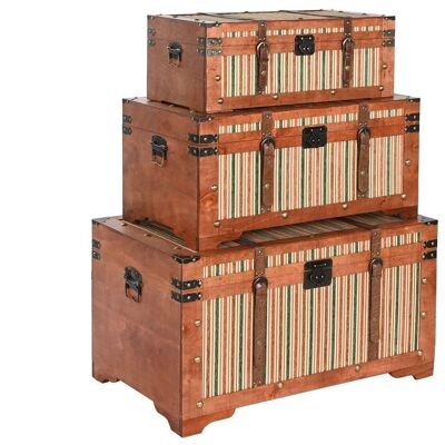 TRUNK SET 3 WOODEN CANVAS 80X49X45 BROWN MB209129