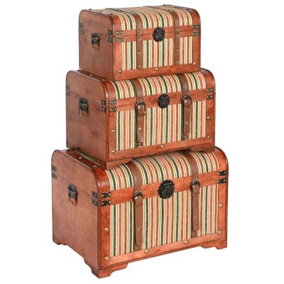 TRUNK SET 3 WOOD CANVAS 60X43.5X42 BROWN MB209128