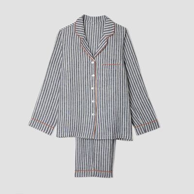 Midnight Stripe Linen Pyjama Trousers Set