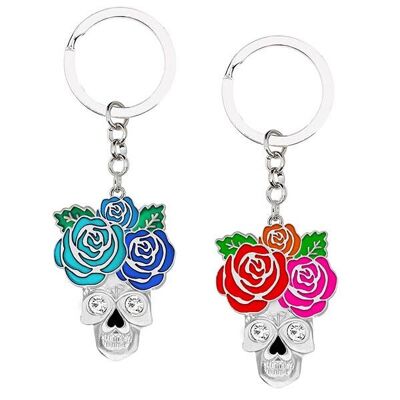 Assorted skull keychains with flowers