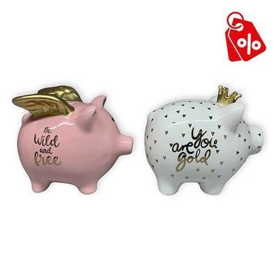 Assortment of piggy banks with phrase