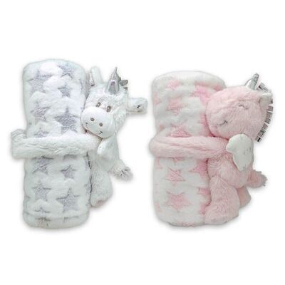 Assorted blanket with stuffed unicorn