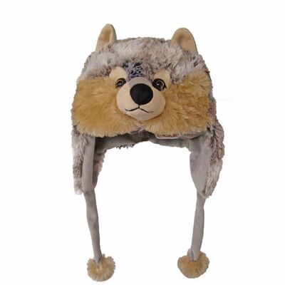 Gray wolf plush hat