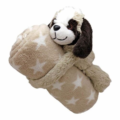 Blanket with stuffed Saint Bernard