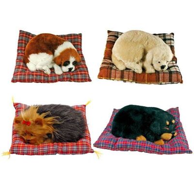 Dogs lying on cushion