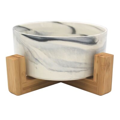 Ceramic Bowl with Bamboo Stand for Dogs & Cats