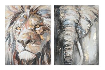 PEINTURE SUR TOILE 90X3,7X120 ÉLÉPHANT LION 2 SURT. CU209072 1