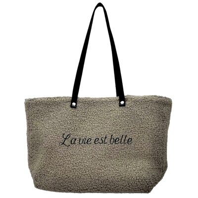 Mademoiselle-Tasche, „Life is beautiful“ Bouclette Taupe