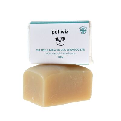 Shampoo solido per cani fatto a mano da 120 g - Tea Tree e olio di Neem - Aiuta a respingere pulci e zecche
