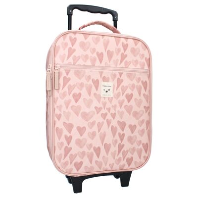 Valise à roulettes enfant - Cœurs rose