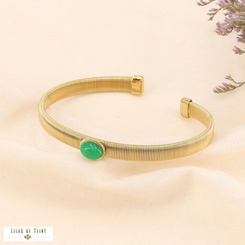 Bracciale rigido in acciaio testurizzato cabochon in pietra/madreperla 0223128