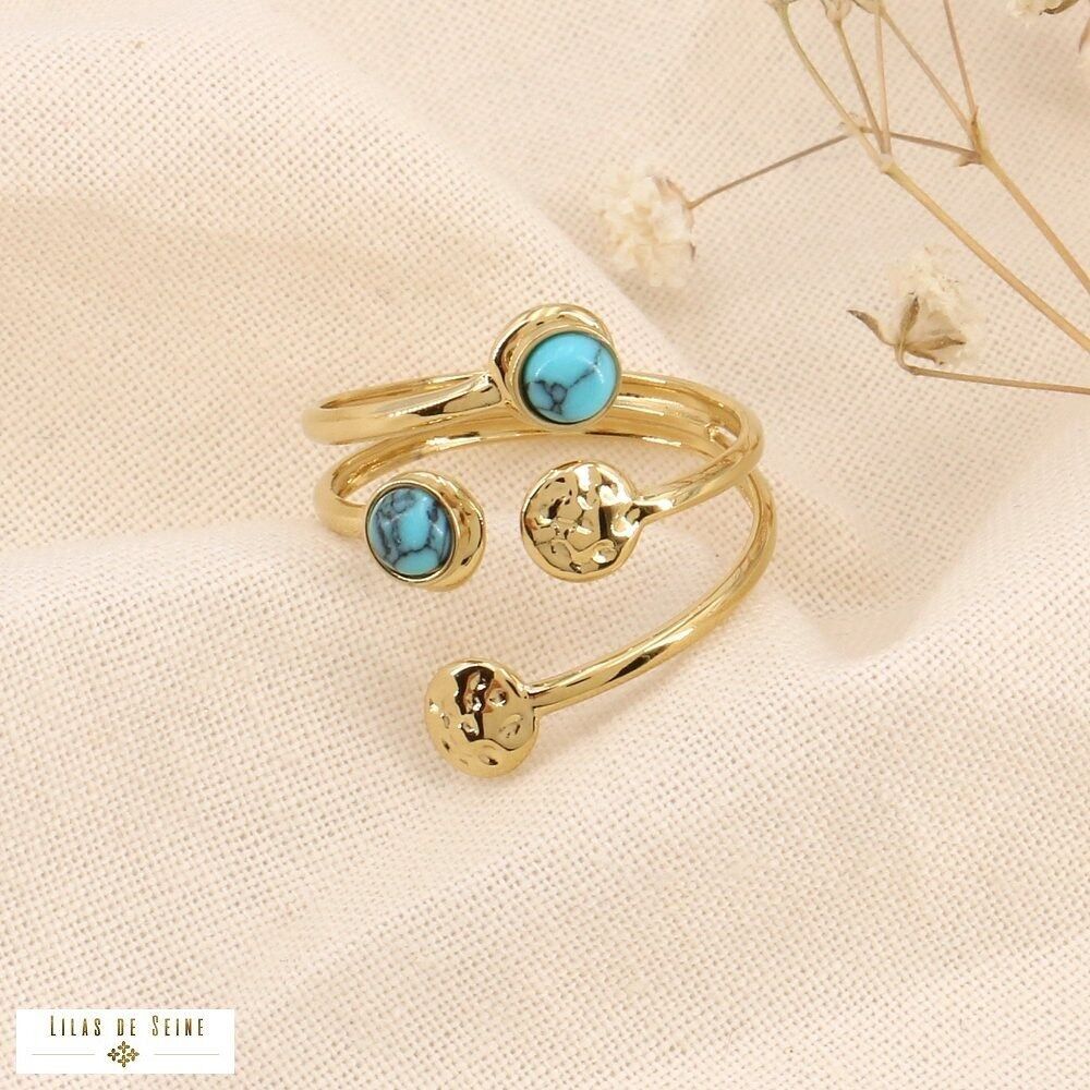 Anello multiramificato in acciaio con pietre cabochon 0423146