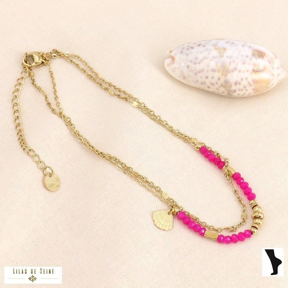 Doppeltes Fußkettchen aus Edelstahl mit Kristallen 0223167