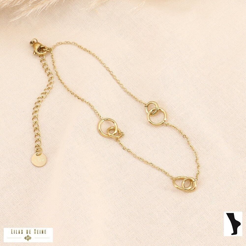 Cavigliera in acciaio inox con anelli intrecciati 0223178