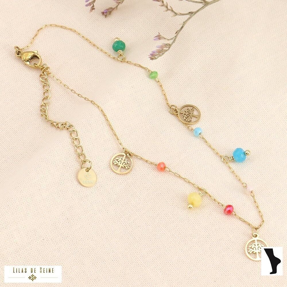 Tree crystal stone steel ankle bracelet 0223175