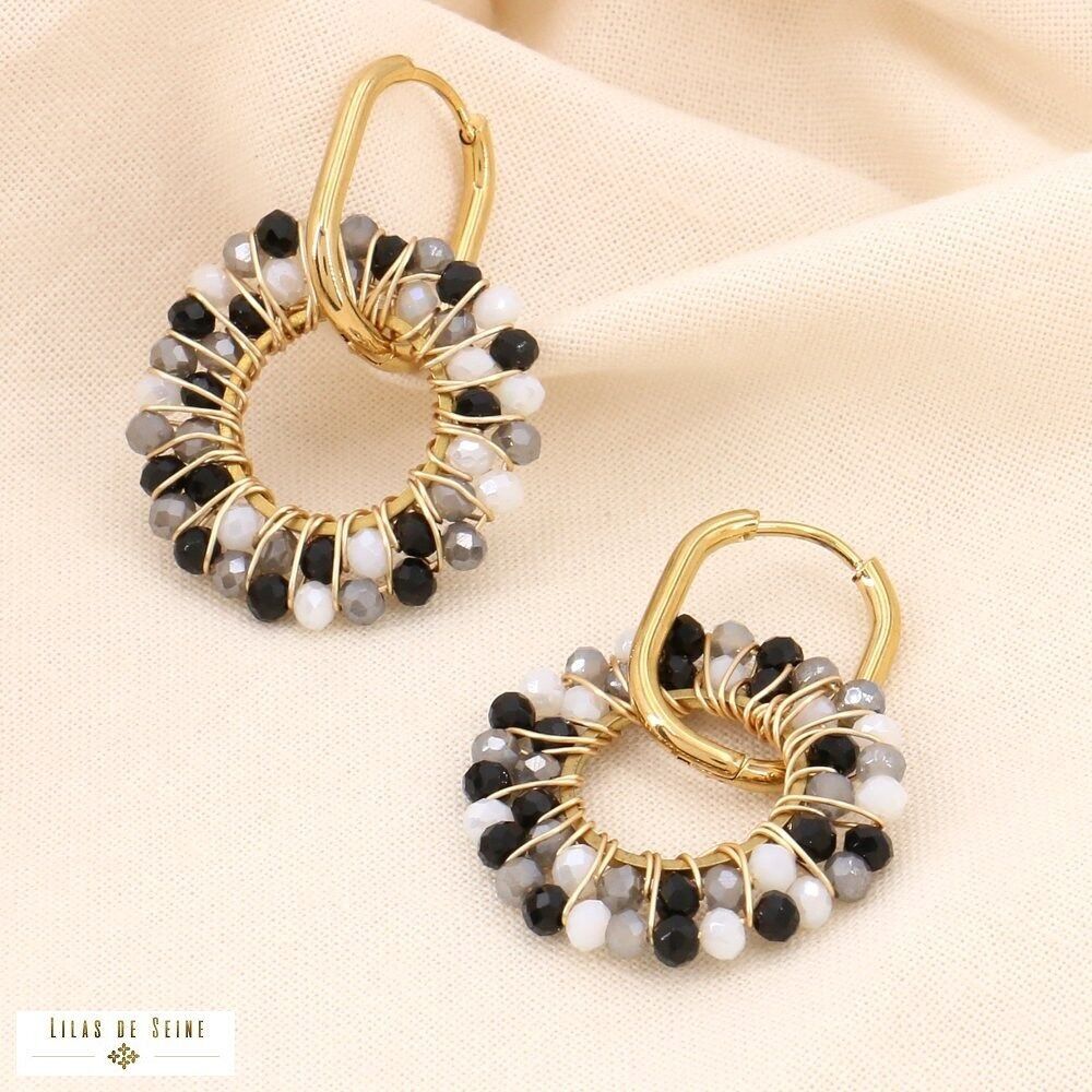 Stahlkristallohrringe mit ineinander verschlungenen Ringen 0323137