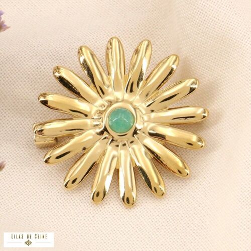 Broche épingle acier inox marguerite cabochon pierre 0523007