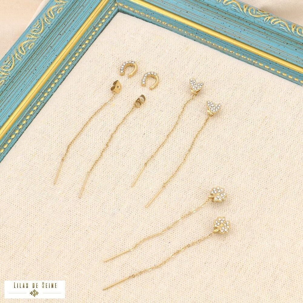 3 paires puces acier chaîne trèfle cœur fer à cheval 0323200