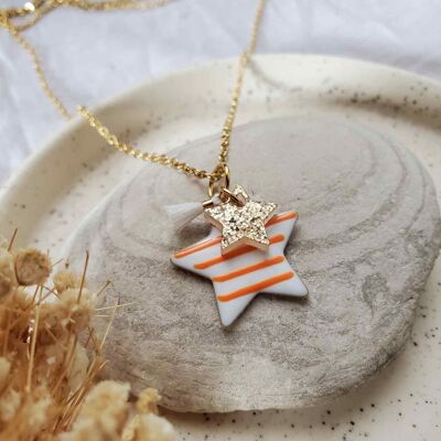 Orange striped star stainless steel chain necklace
