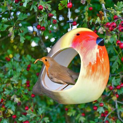 Comedero para pájaros Robin de cerámica