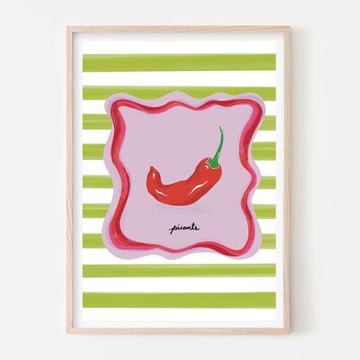 Picante Chilli Pepper über Streifen Kunstdruck