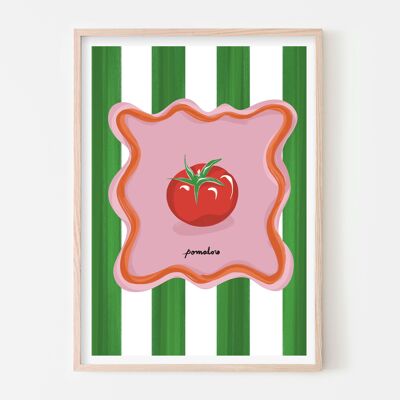 Pomodoro-Tomate über Streifen Kunstdruck