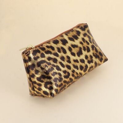 Belize pencil case - leopard, 1 zip, genuine cowhide leather made in Italy