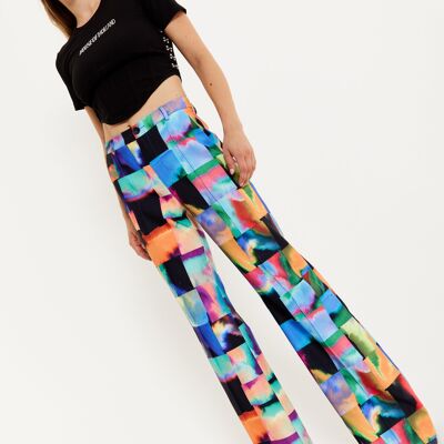 Pantaloni con stampa patchwork astratta House of Holland