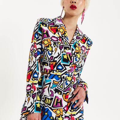 Salopette corta con blazer pop art grafico House Of Holland