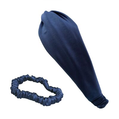 SOYEUX & DOUX - Set fascia per capelli e elastico S - blu