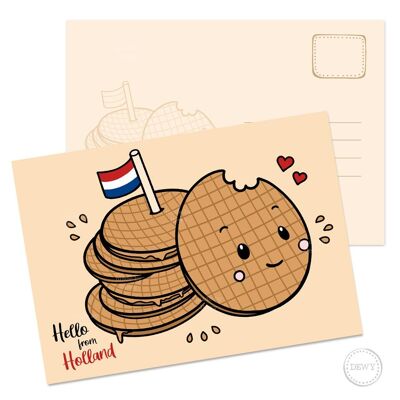 A6 postkaart met schattige, Hollandse stroopwafel