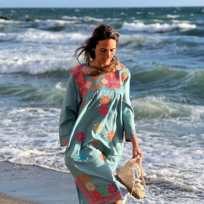 Kaftans in embroidered cotton, colorful caftan, boho caftan.