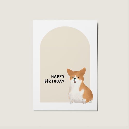 Happy Birthday Corgi Dog Illustrated Card