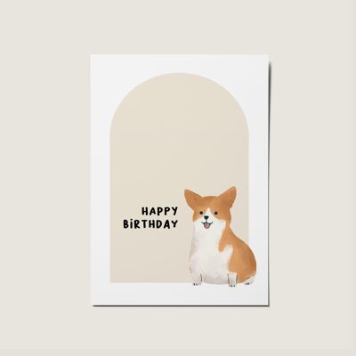 Tarjeta ilustrada del perro Corgi del feliz cumpleaños