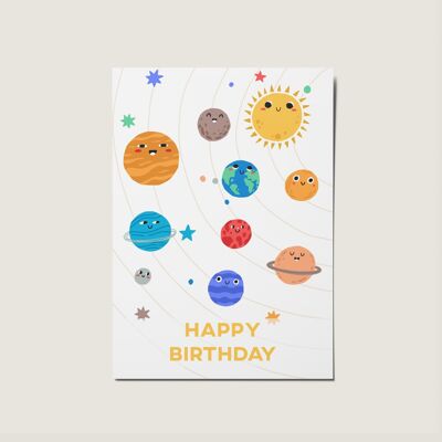 Carte de joyeux anniversaire espace avec planètes