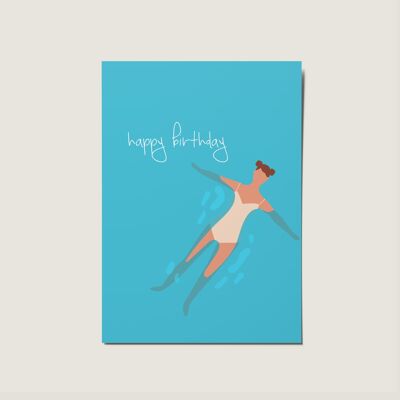 Tarjeta de natación feliz cumpleaños niña / mujer