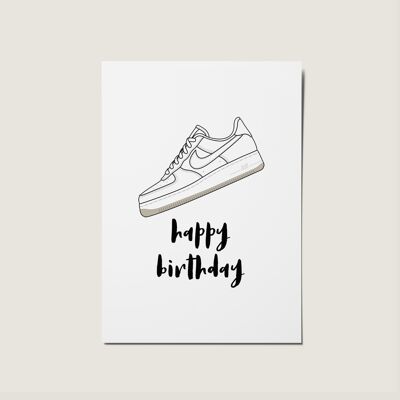 Biglietto illustrato con sneaker di buon compleanno