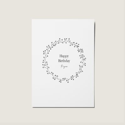 Happy Birthday To you Minimal Wreath Illustrated Card