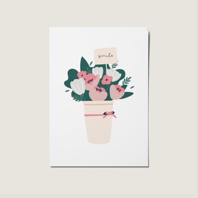 Minimal illustrierte Blumenstrauß-Lächeln-Karte ohne Anlass