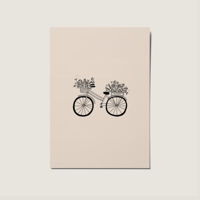 Minimale Strichzeichnung „Fahrrad mit Blumen“ ohne Anlass, einfache Karte