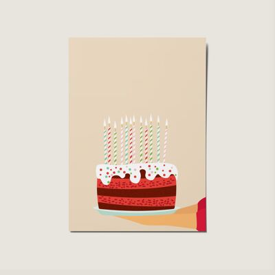 Carte illustrée colorée amusante de célébration de gâteau d'anniversaire
