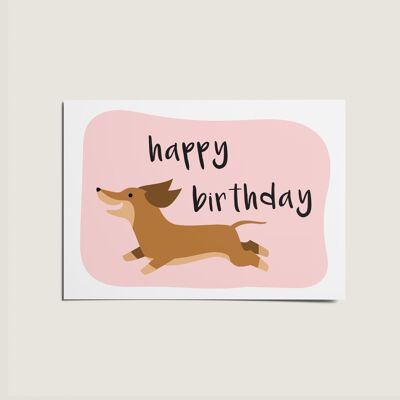 Biglietto illustrato per buon compleanno Corgi Sausage Dog Bassotto