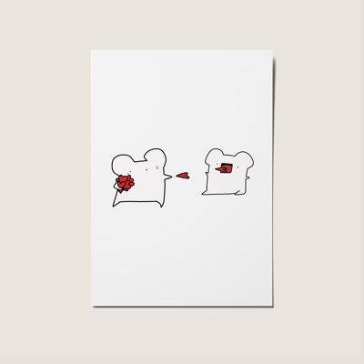 Tarjeta de corazón ilustrada de dibujos animados de bichos de amor