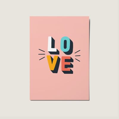 Love Fun rétro carte illustrée colorée audacieuse