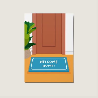 Willkommen zu Hause, neues Zuhause, farbenfrohe, illustrierte Karte
