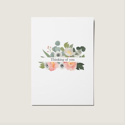 Thinking Of You Floral illustrierte Minimal-Blumenstraußkarte