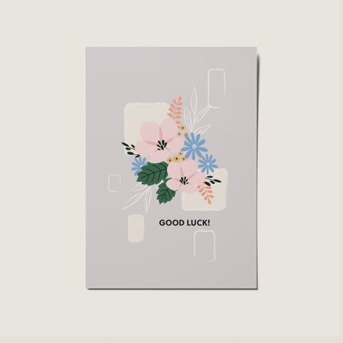 Good Luck Floral Illustrated Minimal Boho Blue Card