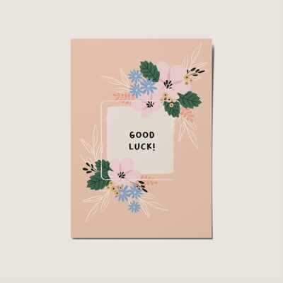 Buena suerte floral ilustrado minimal boho rosa tarjeta