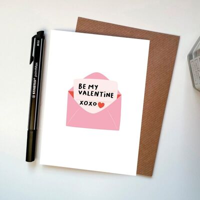 Enveloppe de dessin animé illustrée amusante, carte Be My Valentine