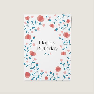 Carte minimale d'illustration de tulipe de joyeux anniversaire